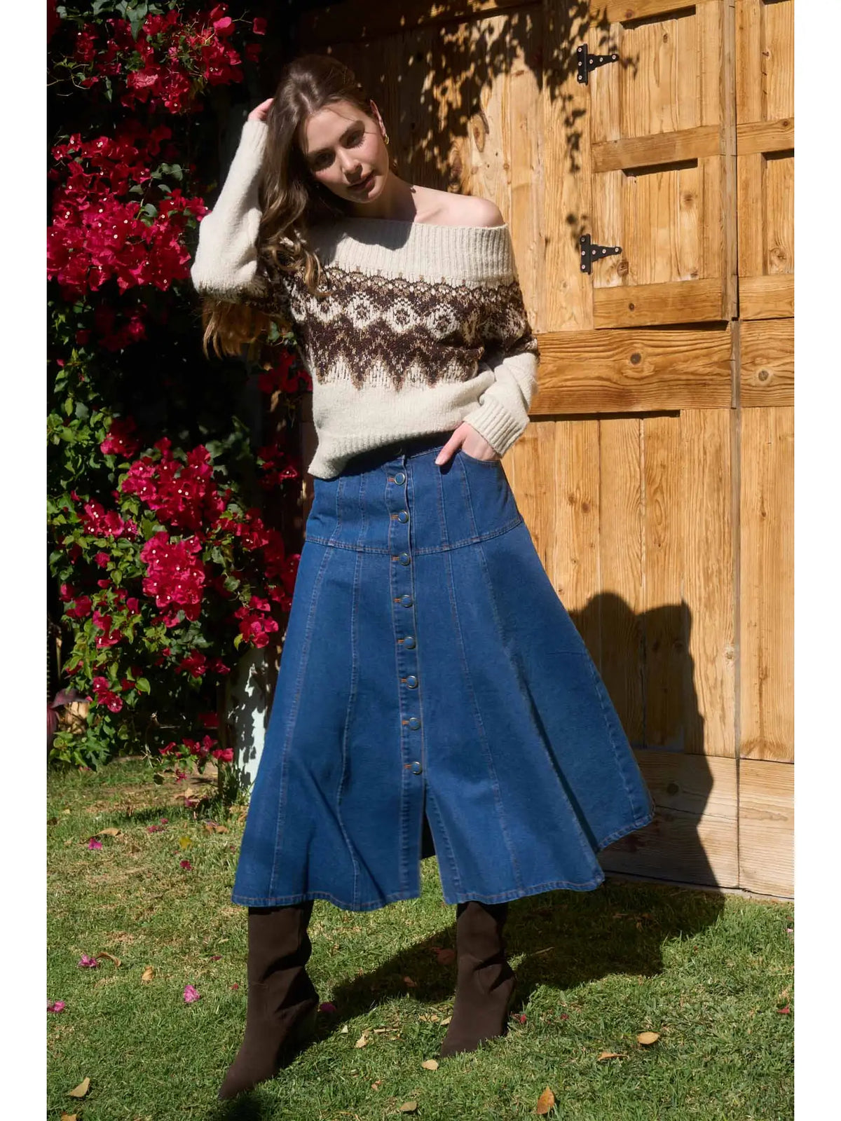 Moon River Midi Denim Skirt