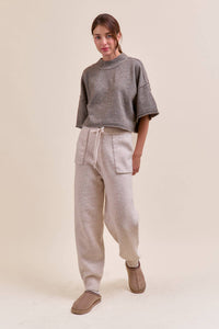 Marled Knit Mock Neck Short Sleeve Sweater