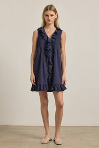 Ruffle Trim Pintuck Dress with Slip Lining