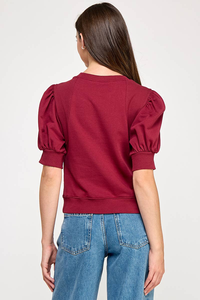 SHORT PUFF SLEEVE SWEATER