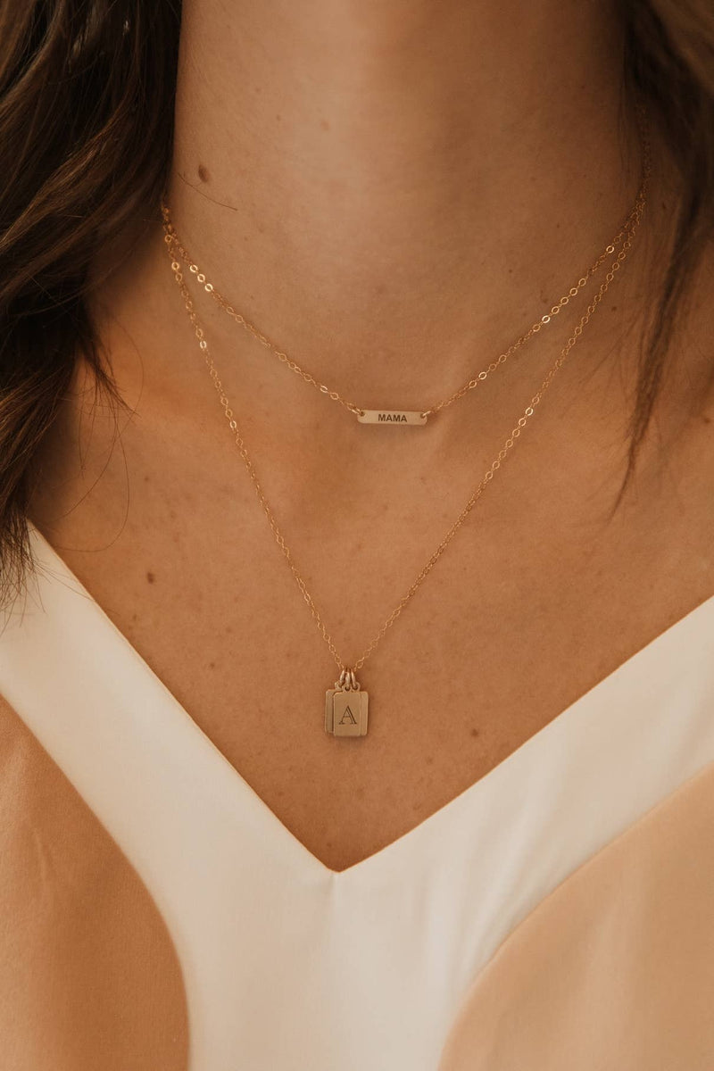 Engraved Mini Mama Bar Necklace Gold Filled