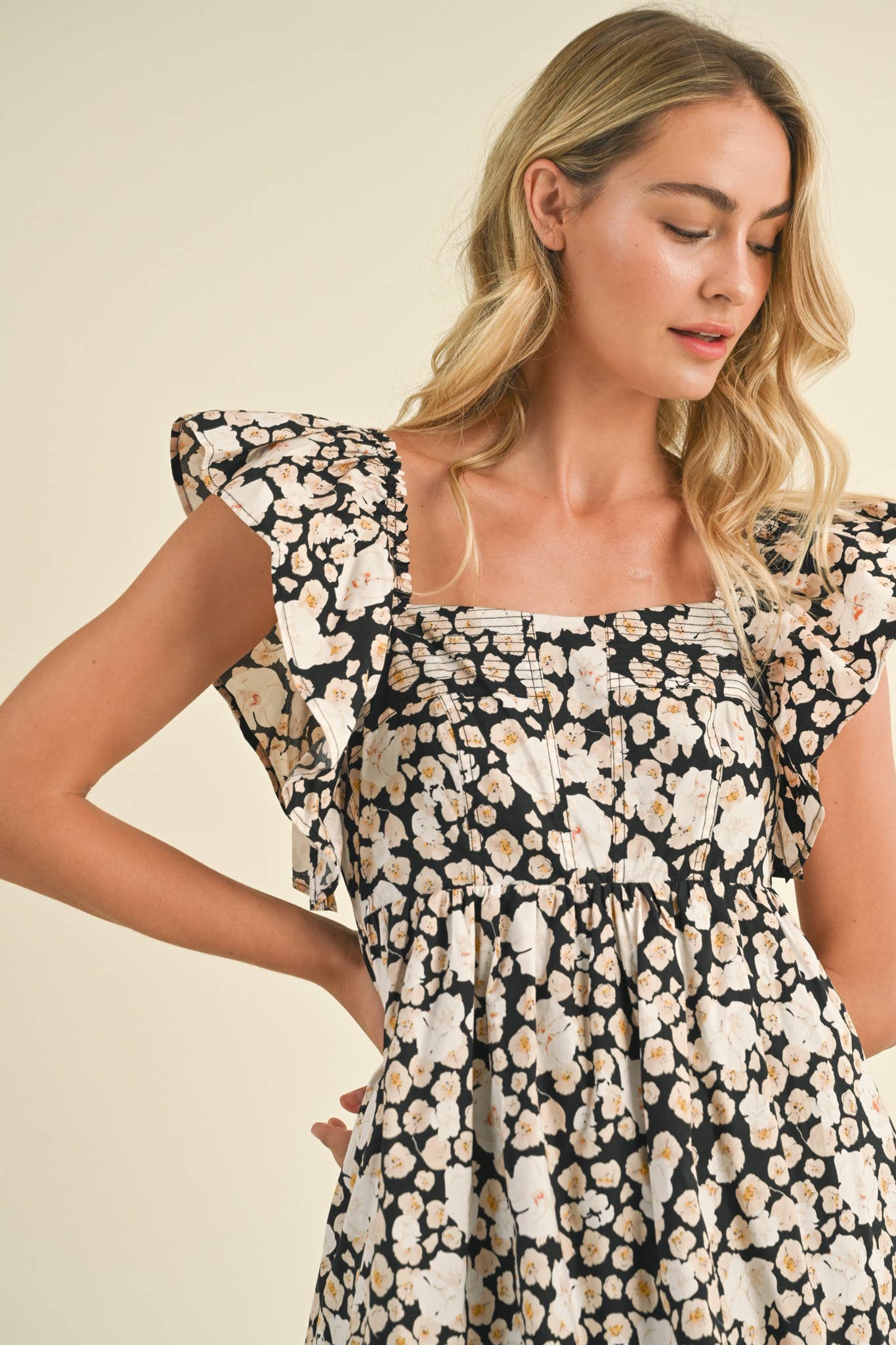 Floral Print Ruffles Flutter Sleeve Mini Dress