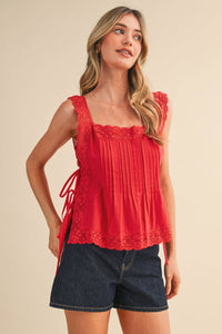 Lace Trim Side Tying Top