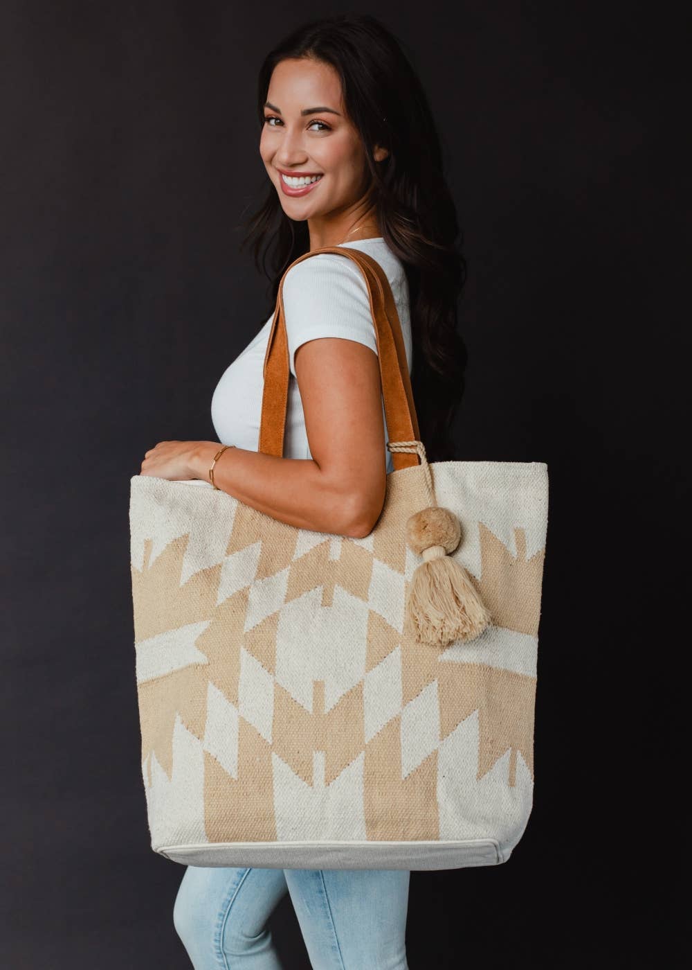 Cream & Tan Aztec Tote