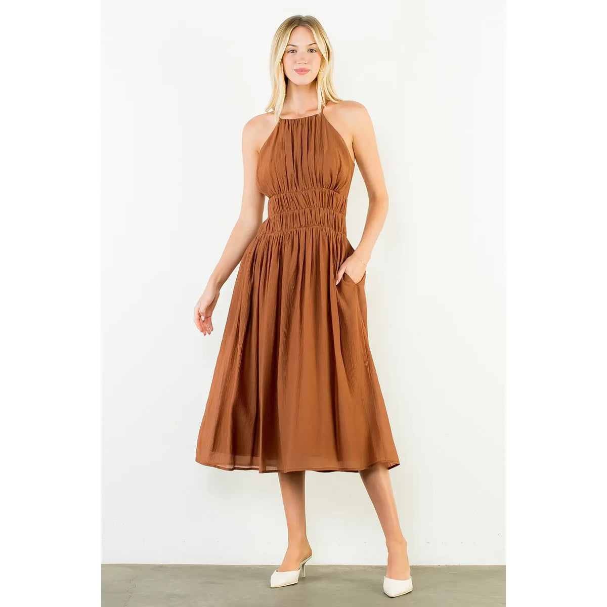 Sleeveless Crinkled Midi Dress