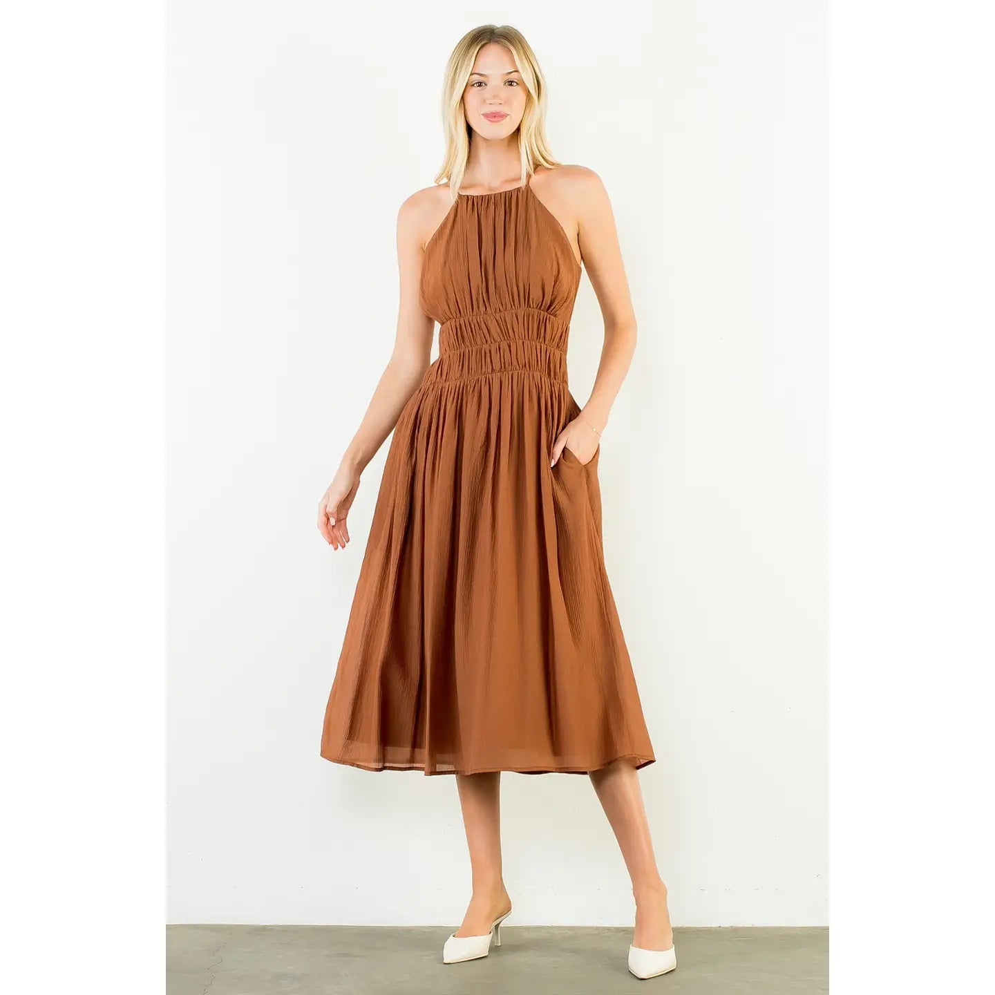 Sleeveless Crinkled Midi Dress