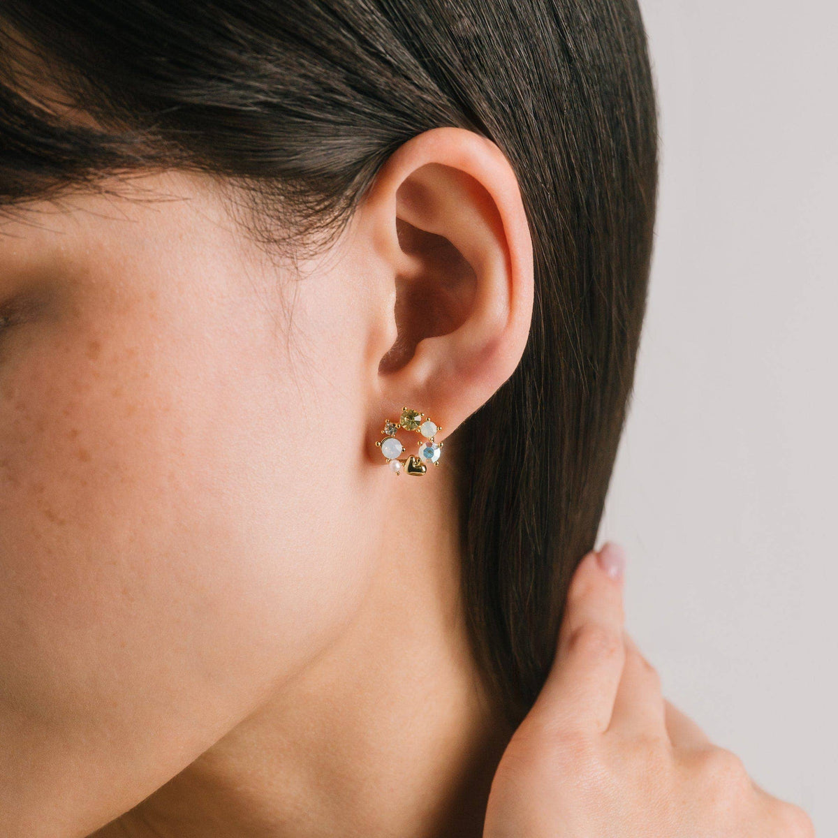 Amorette Stud Earrings | Pearl & Crystal Studs | 11mm