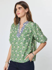 Floral Printed Puff Short Sleeve Blouse