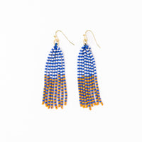 Game Day Tassel Seed Bead Earrings Blue + Orange