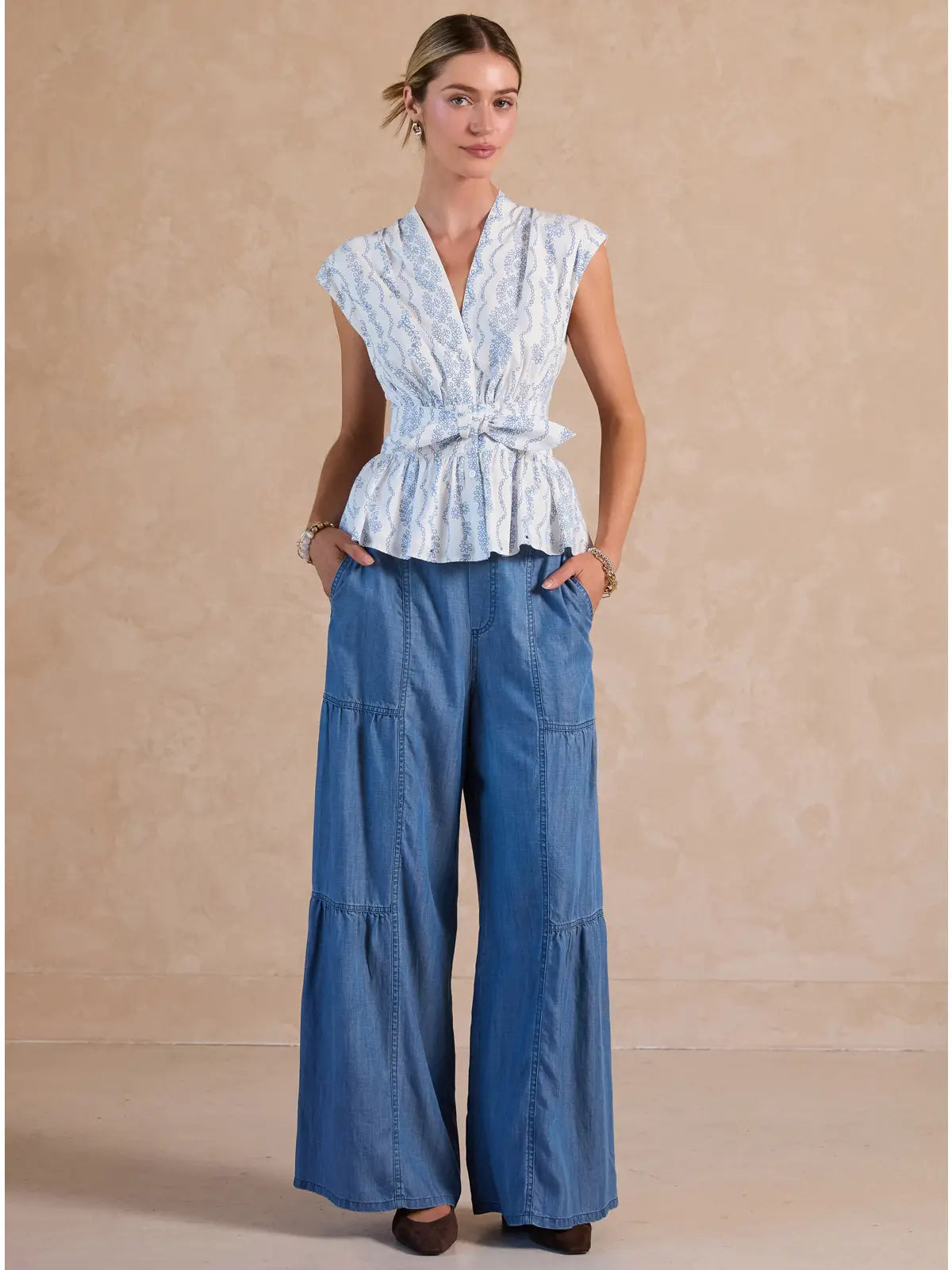 Current Air Floral Eyelet Peplum Blouse