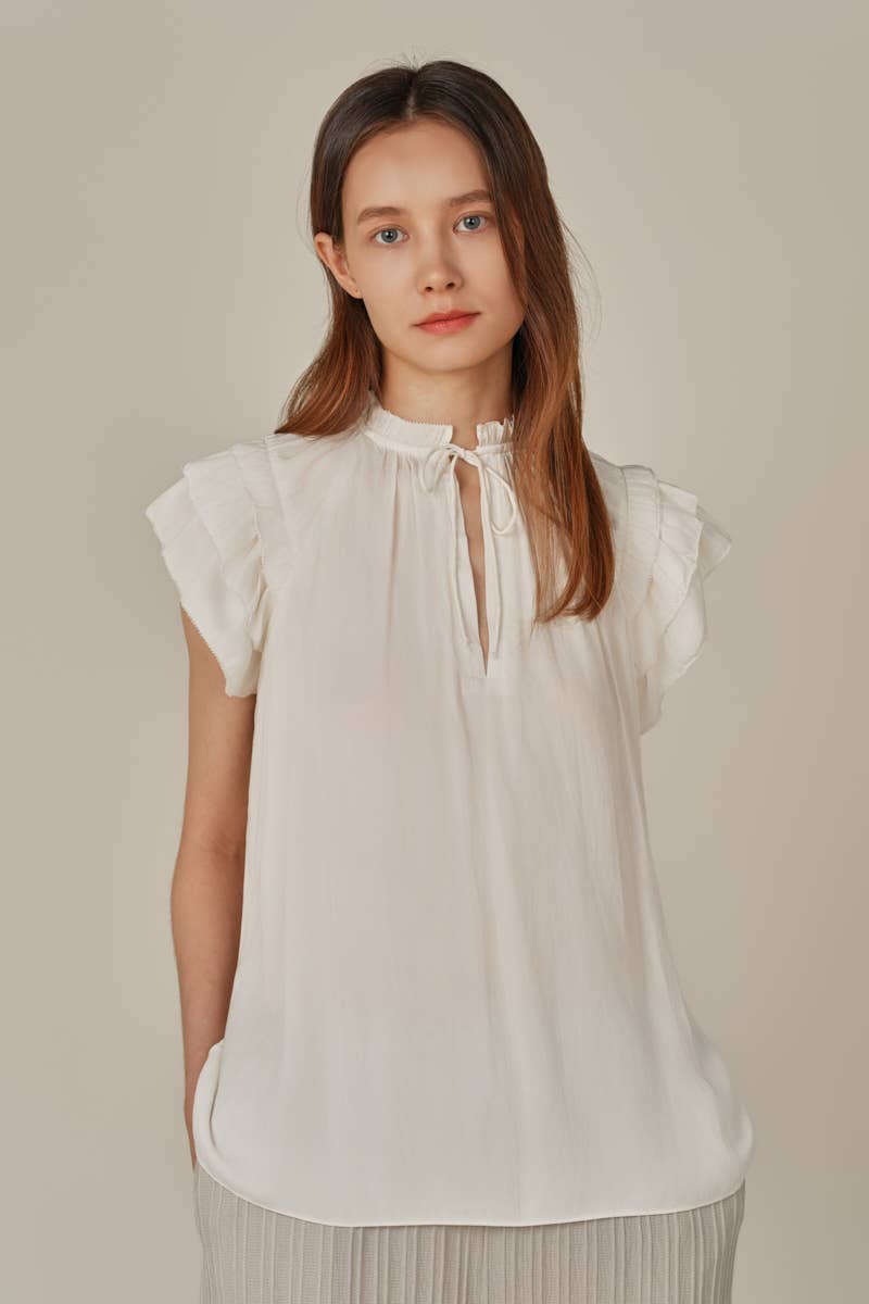 SATIN RUFFLE SLEEVE BLOUSE