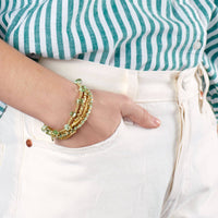 Hope Brass Stretch Bracelet With Glass Beads Mint