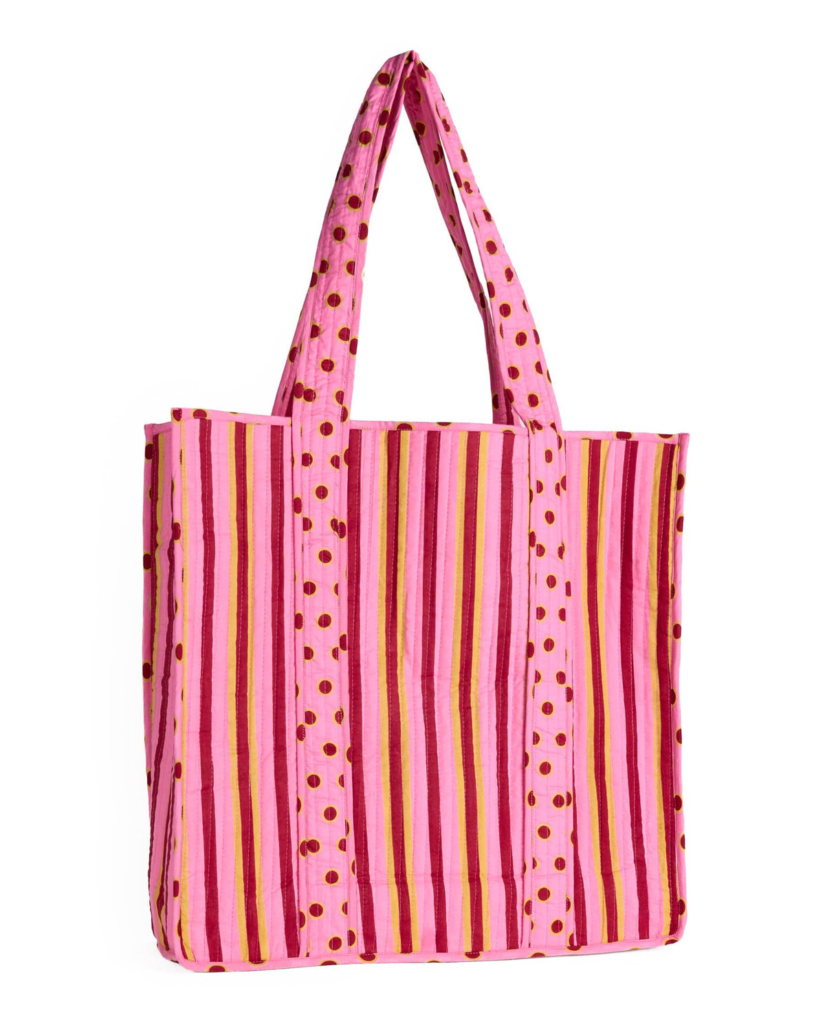 Evie Reversible Quilted Tote Bag Camel + Pink