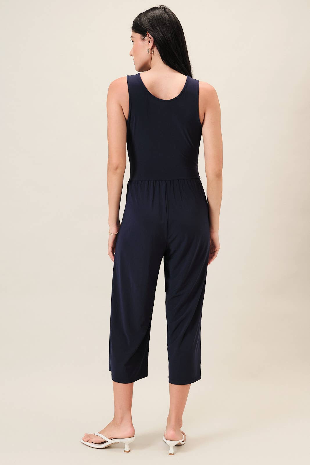 SURPLICE SLEEVELESS WAIST DEFINED CROPPED JUMPSUIT