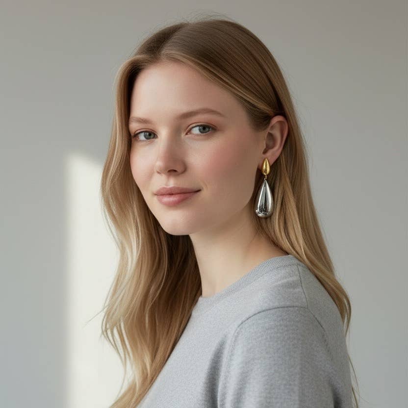 Mixed Metal Dangle Statement Earrings Silver Gold-Filled