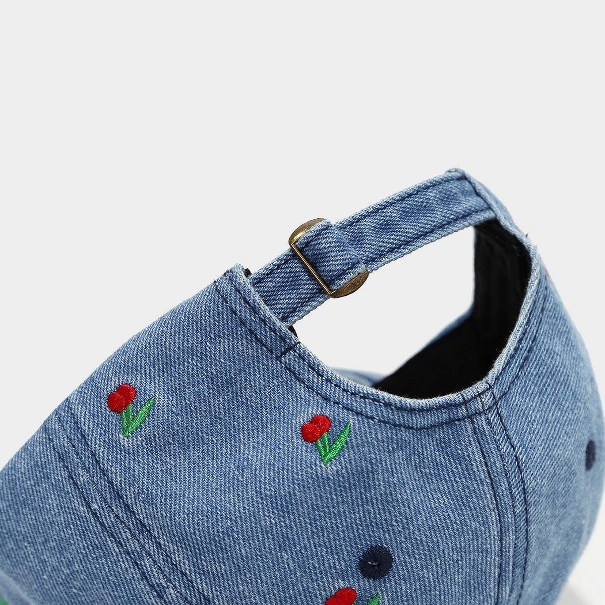 Vintage Cherry Embroidered Denim Baseball Cap