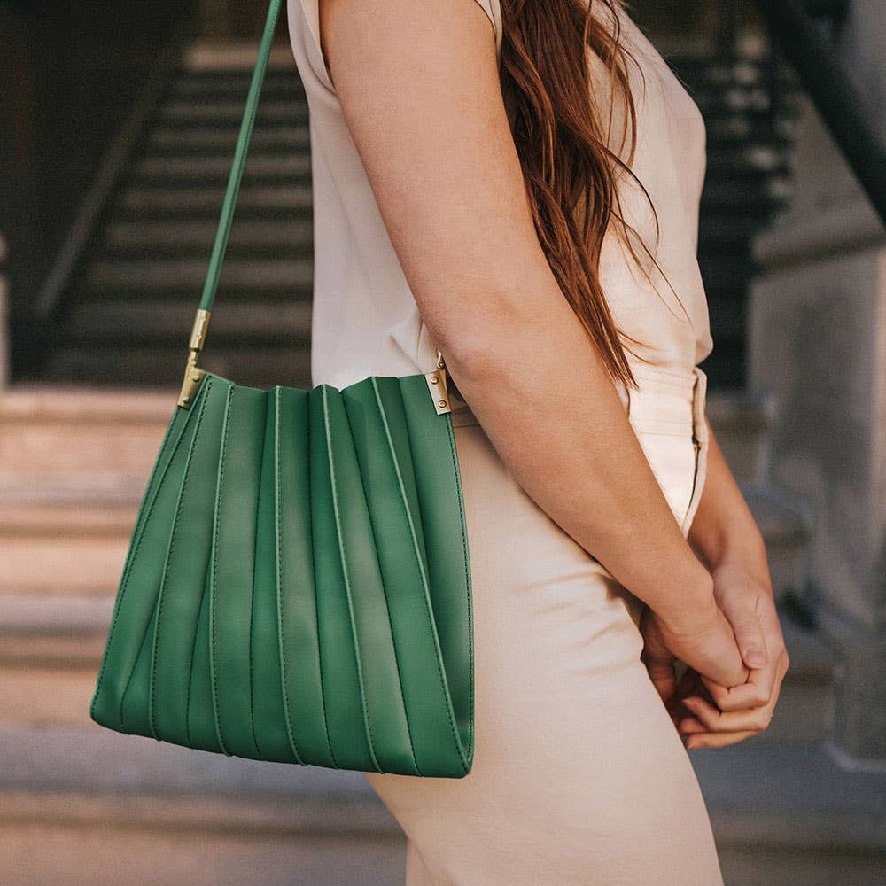 Carrie Ivory Pleated Vegan Leather Shoulder Bag