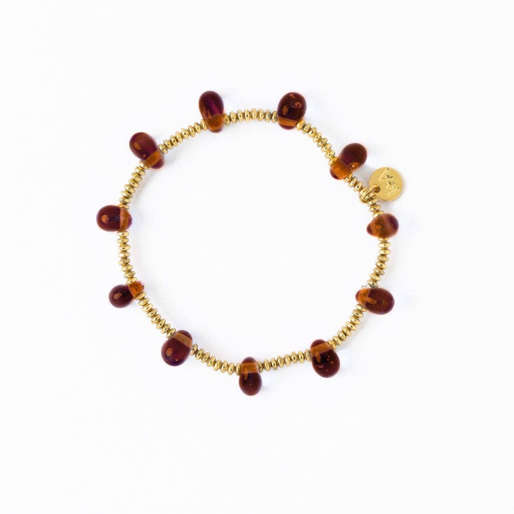 Hope Brass Stretch Bracelet With Glass Beads Amber