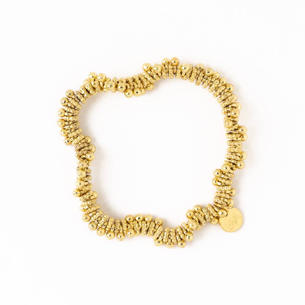 Kate Brass Round And Flat Beads Stretch Bracelet