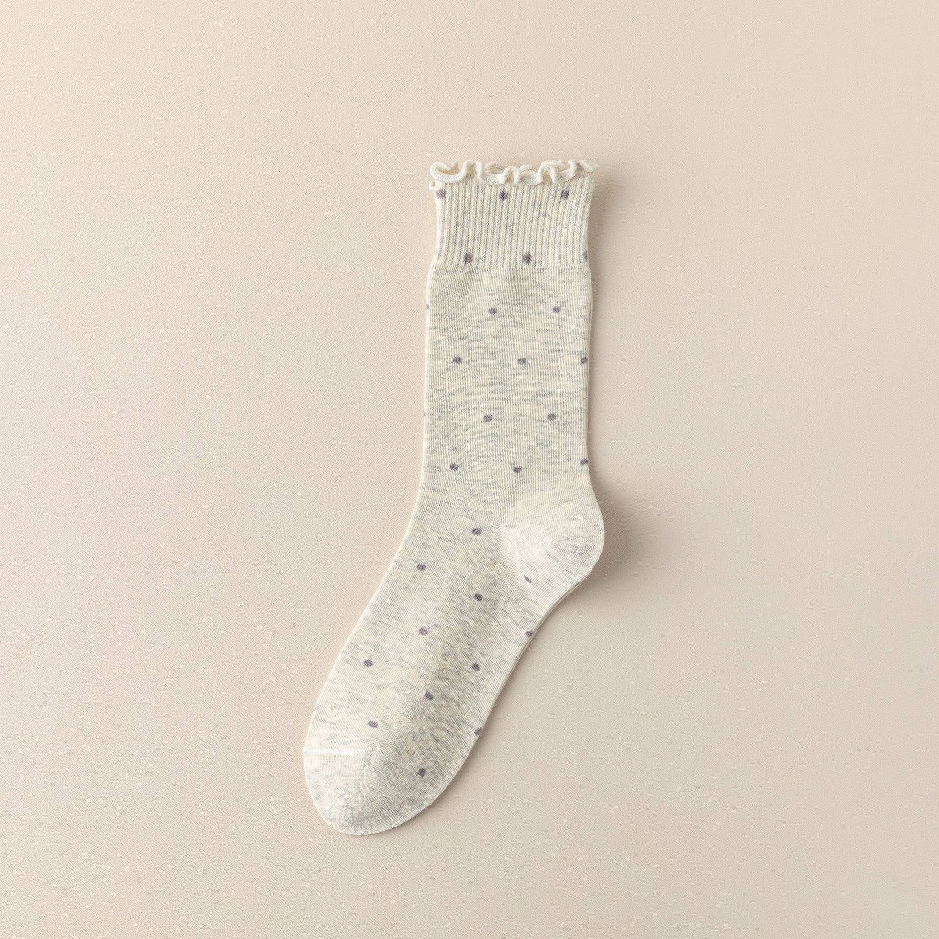 Polka Dot Pattern Ruffle Crew Socks