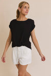 SOLID WOVEN TEE WITH FRONT KNOT DETAIL