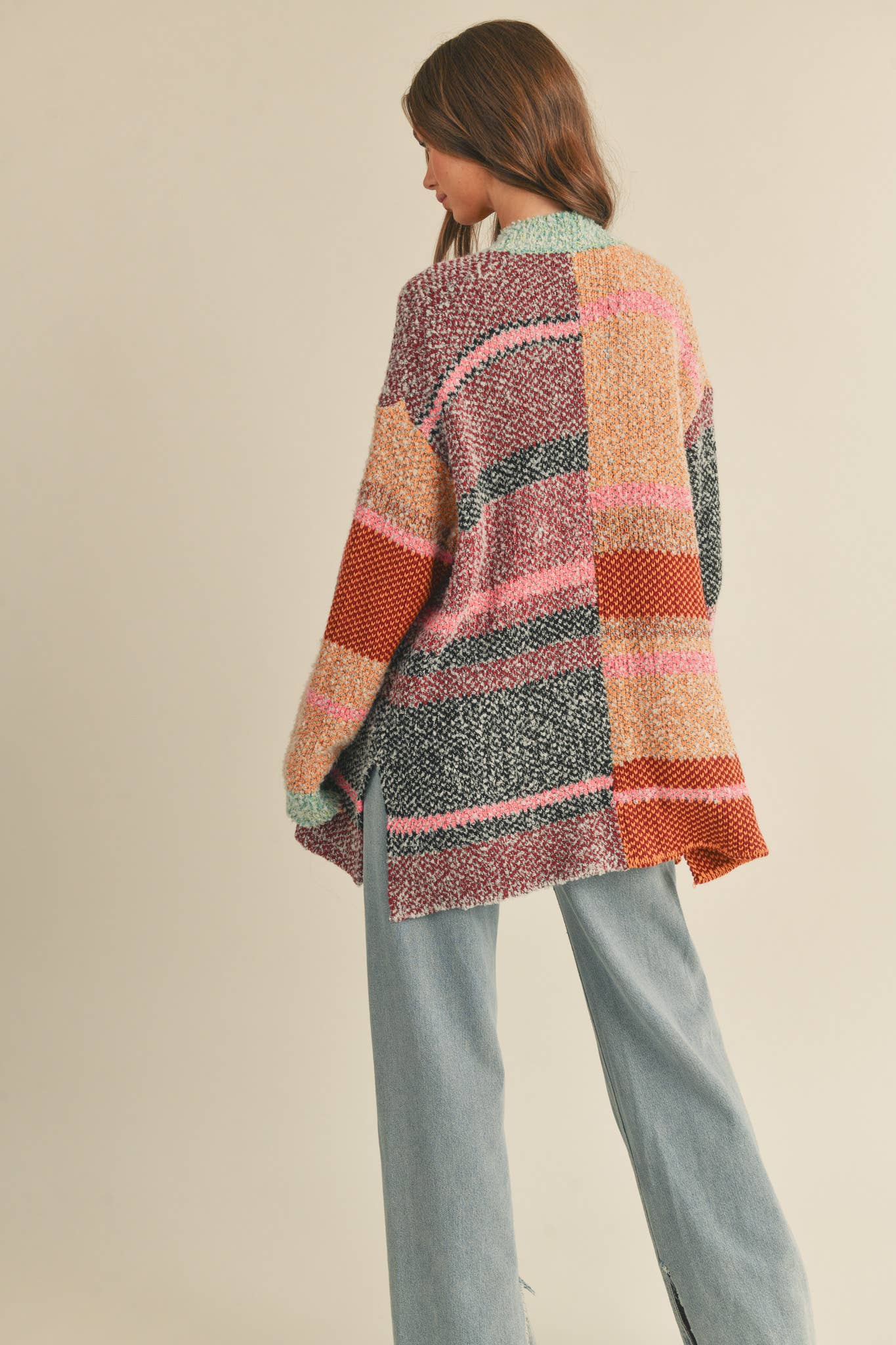 Oversized Color Block Cardigan
