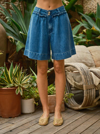 Ruffle Pocket Bermuda Denim Shorts