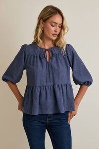 ROUND NECK FRONT TIE 3/4 SLEEVE TOP