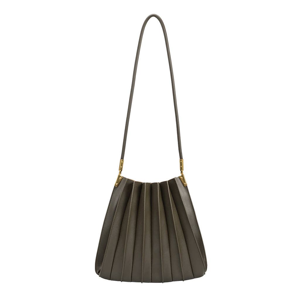 Carrie Olive Pleated Vegan Leather Shoulder Bag