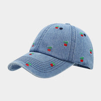 Vintage Cherry Embroidered Denim Baseball Cap