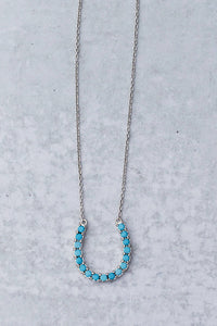 LUCKY HORSESHOE NECKLACE- STERLING SILVER + TURQUOISE