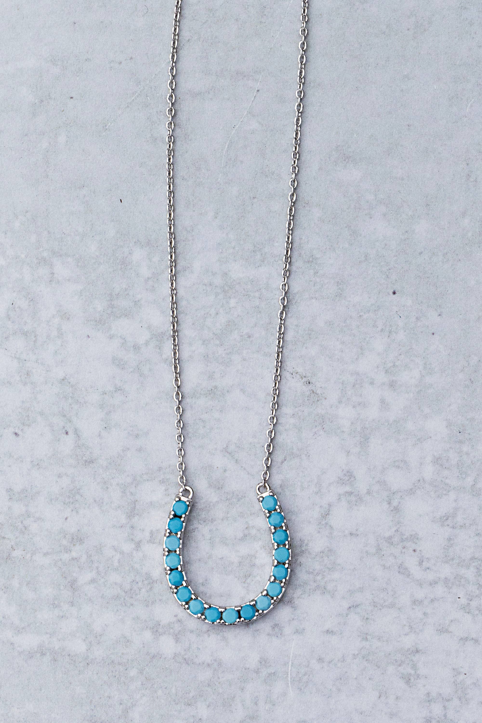 LUCKY HORSESHOE NECKLACE- STERLING SILVER + TURQUOISE