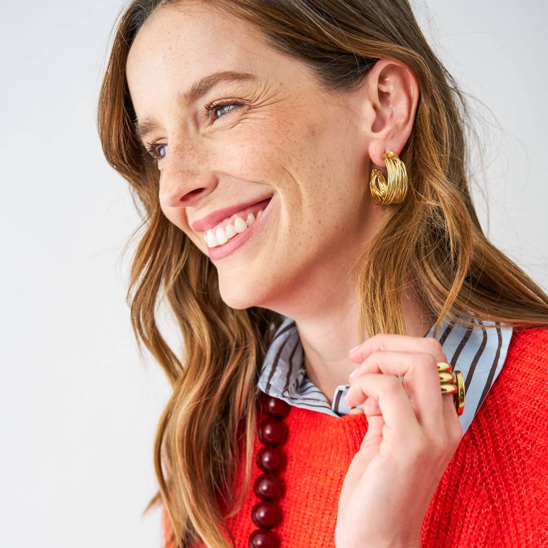 Della Multi Band Hoop Earrings Brass