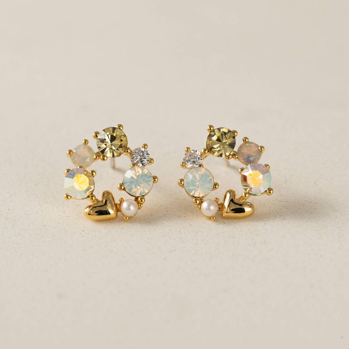 Amorette Stud Earrings | Pearl & Crystal Studs | 11mm