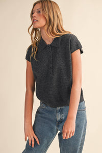 Cap Sleve Collared Sweater Vest
