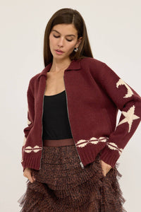 Cozy Pattern Zip Sweater Jacket