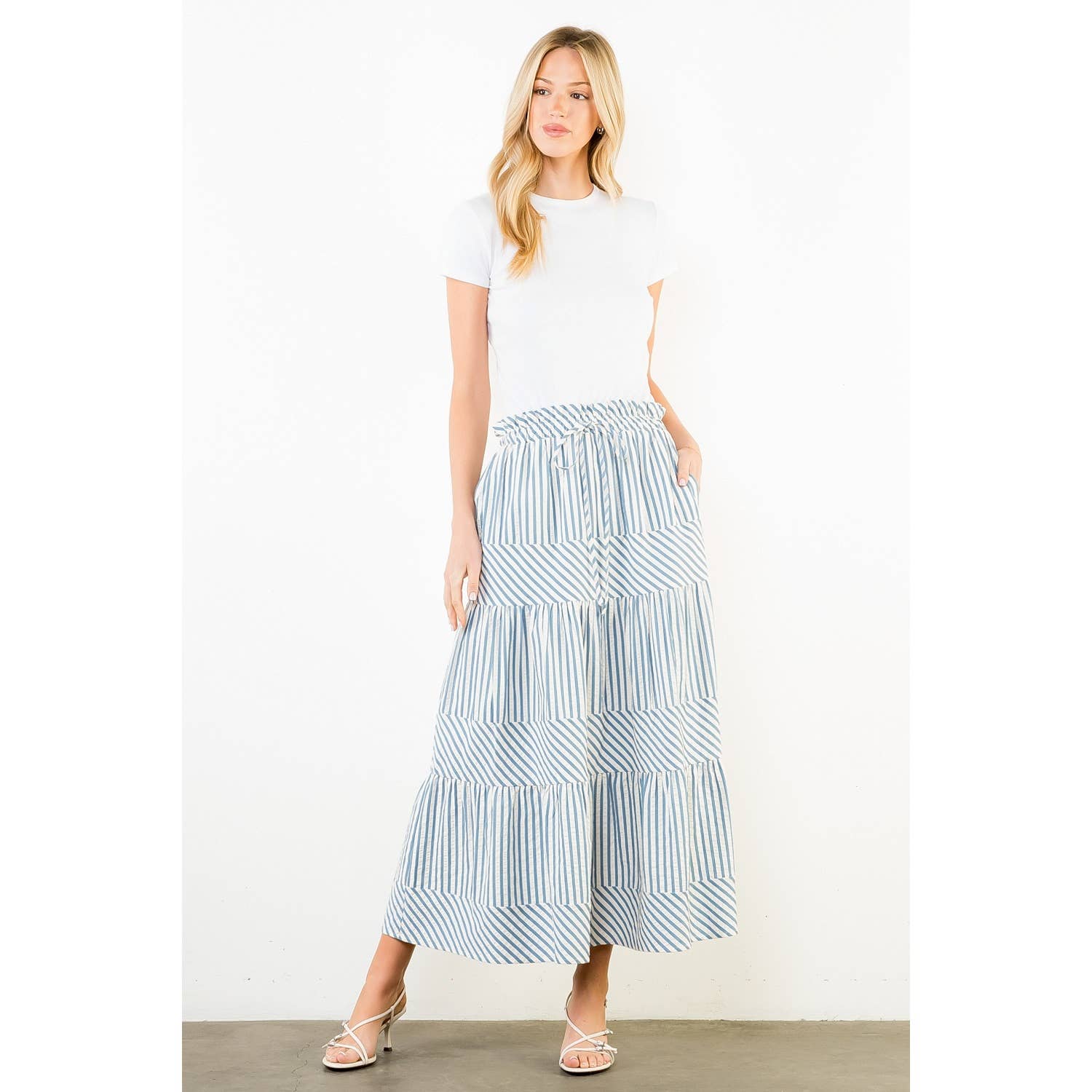 Long Striped Tiered Skirt