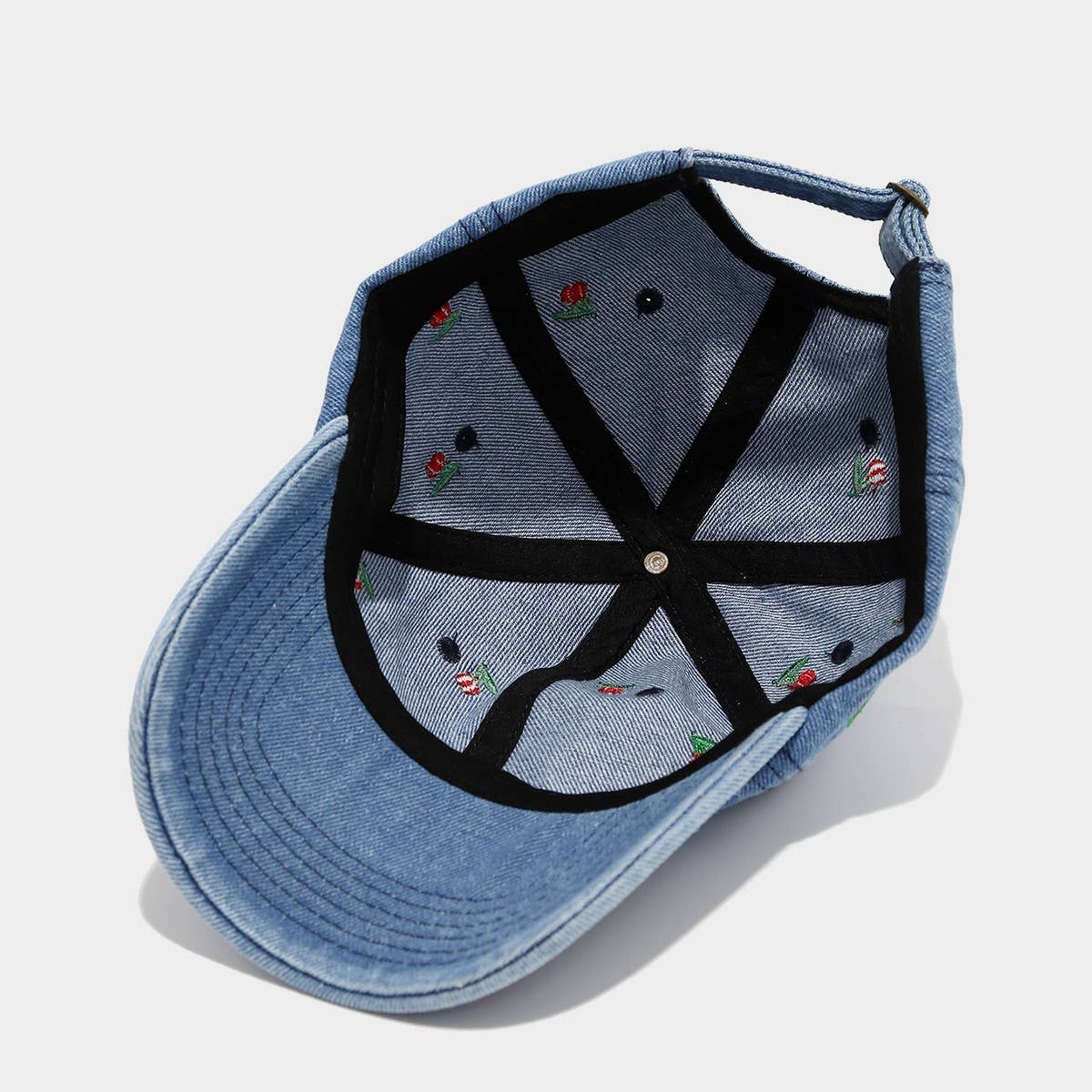 Vintage Cherry Embroidered Denim Baseball Cap