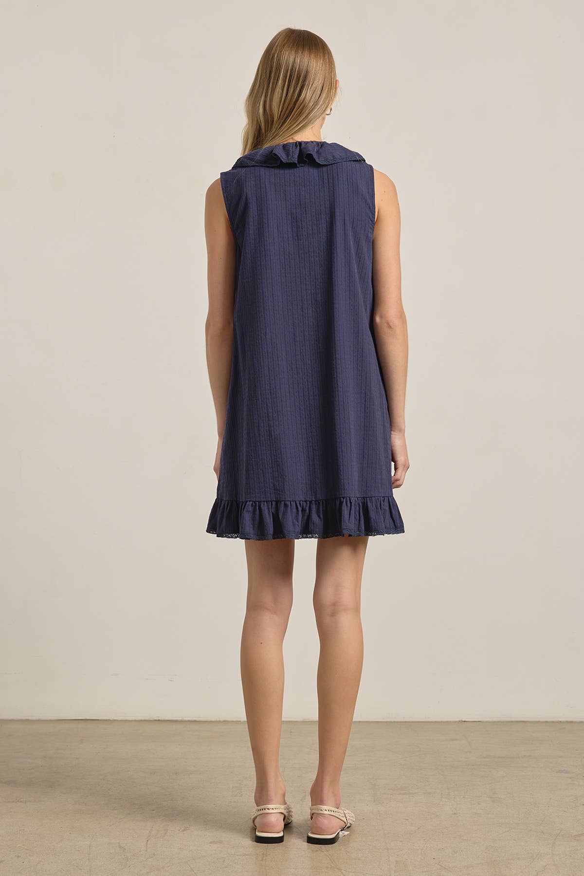 Ruffle Trim Pintuck Dress with Slip Lining
