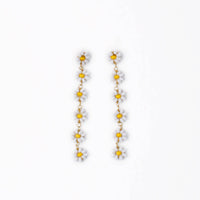 Amanda Flower Beaded Dangle Earrings White + Yellow
