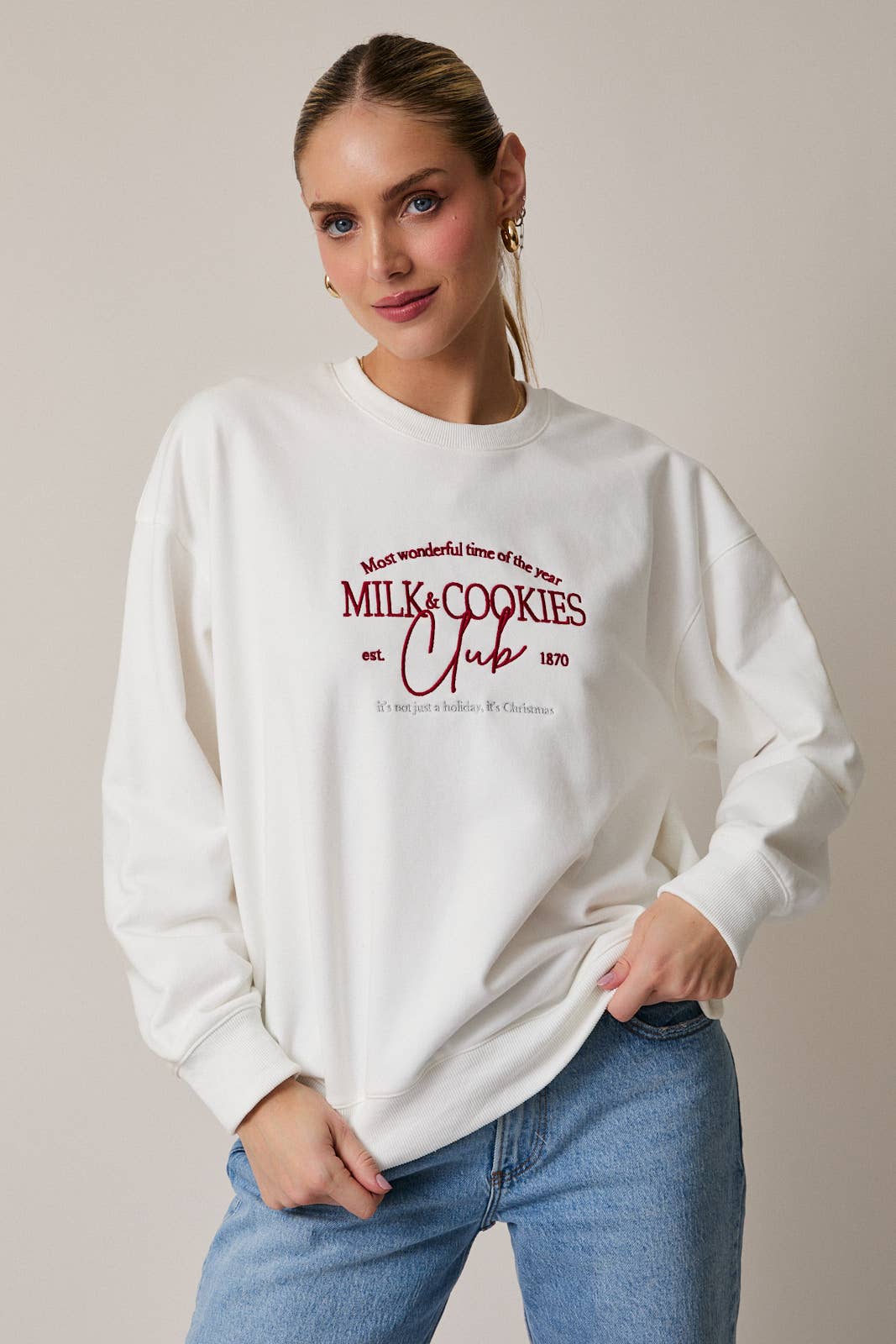 CREW NECK LONG SLEEVE "MILK&COOKIES CLUB" SWEATSHIRT