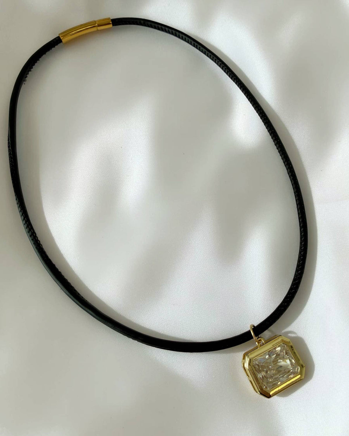 Ophelia Bezel Faux Leather Statement Cord Necklace