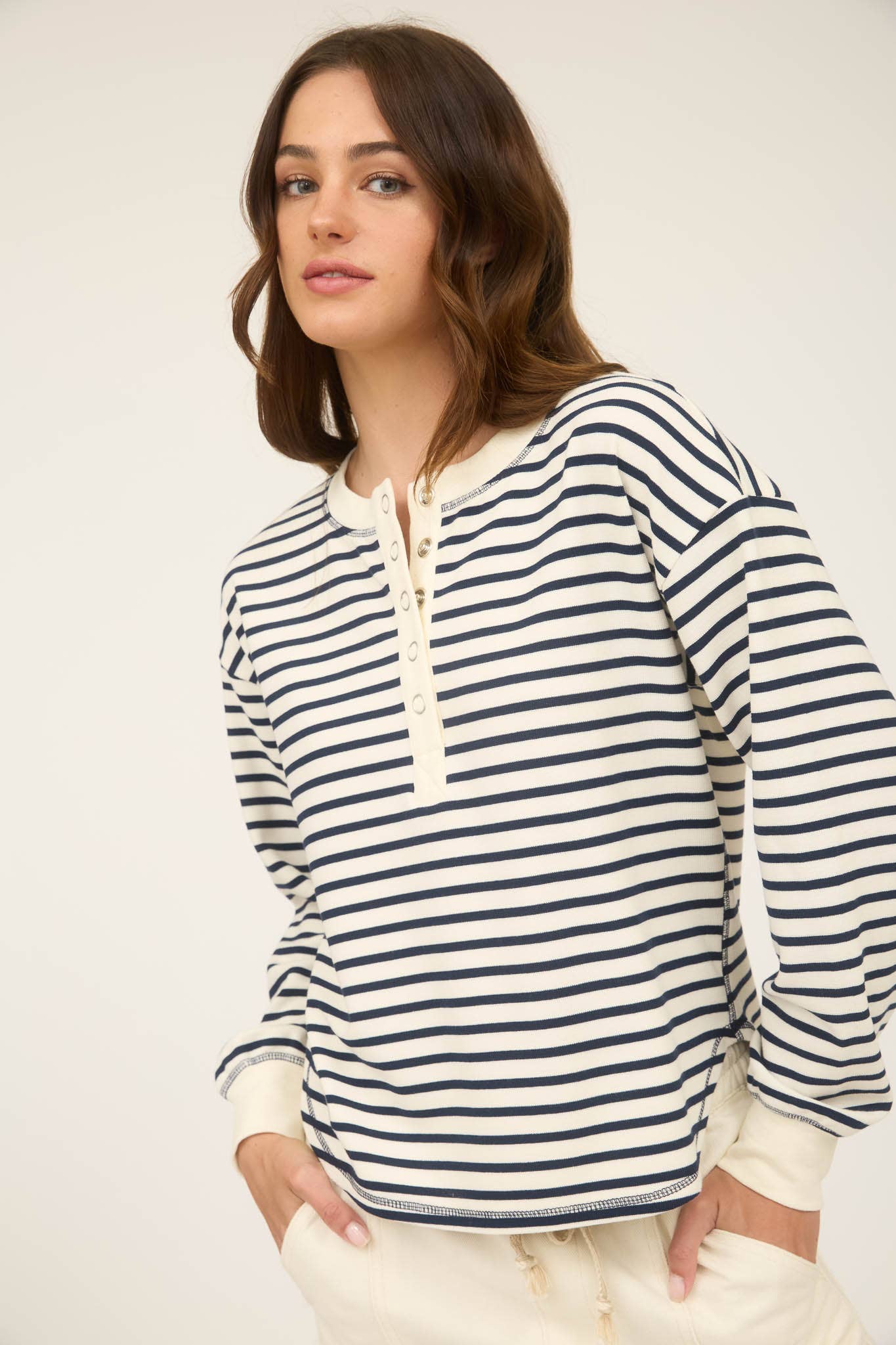 Stripe Snap Button Henley