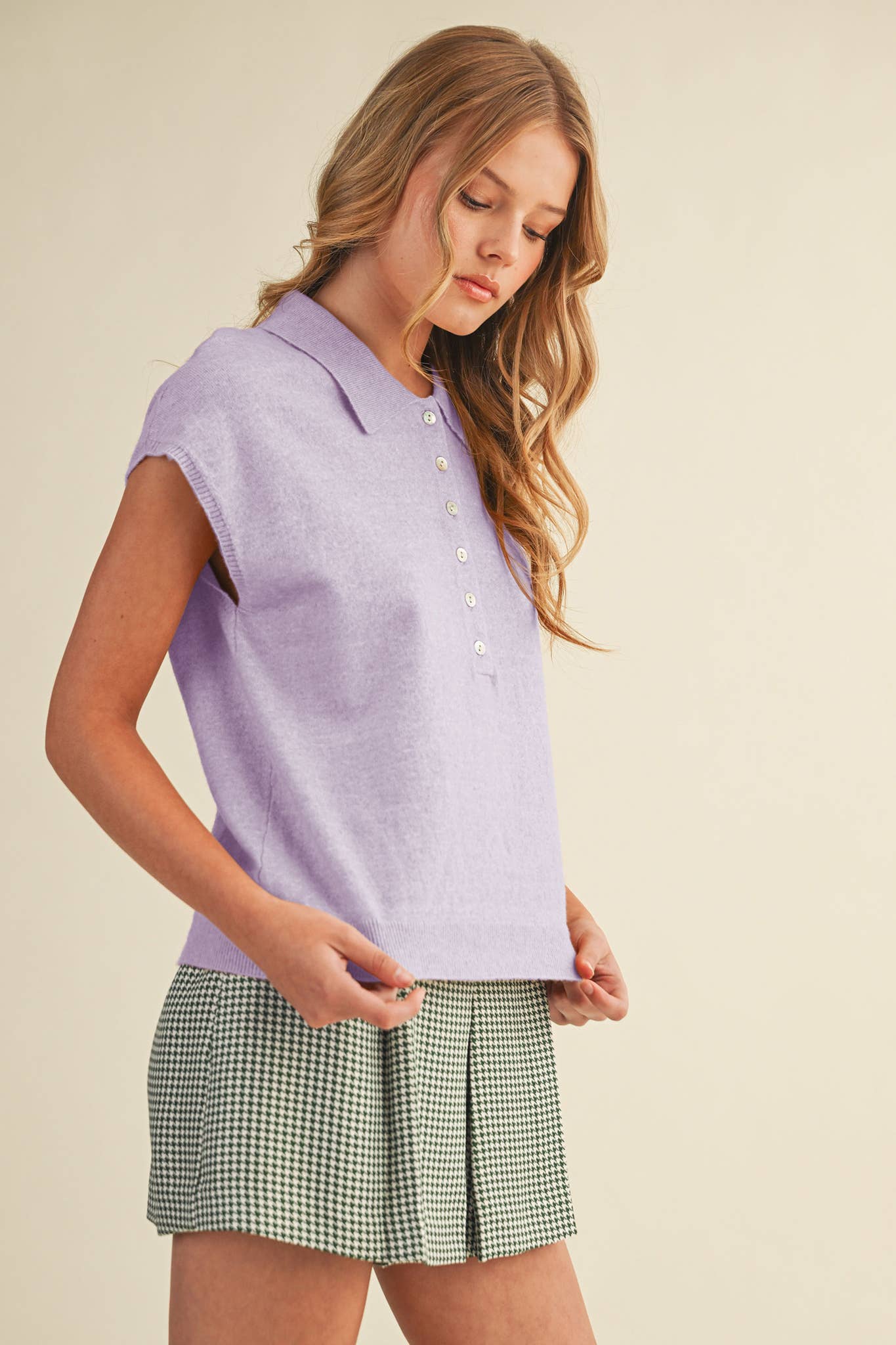 Cap Sleve Collared Sweater Vest