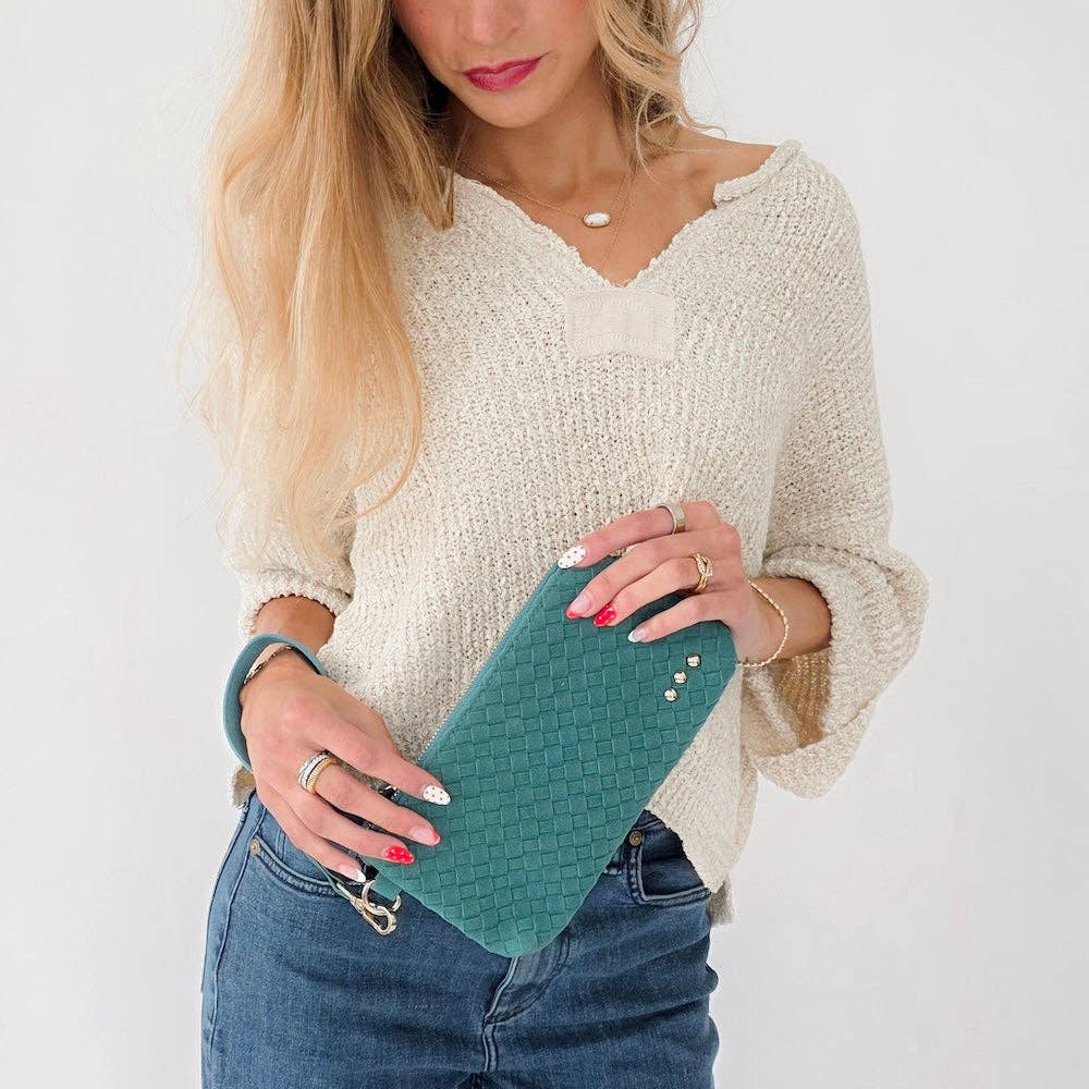 Suede Emma Woven Clutch Wristlet
