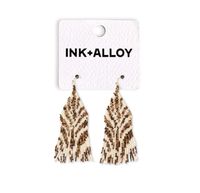 Delilah Zebra Print Beaded Fringe Earrings Bronze + Ivory