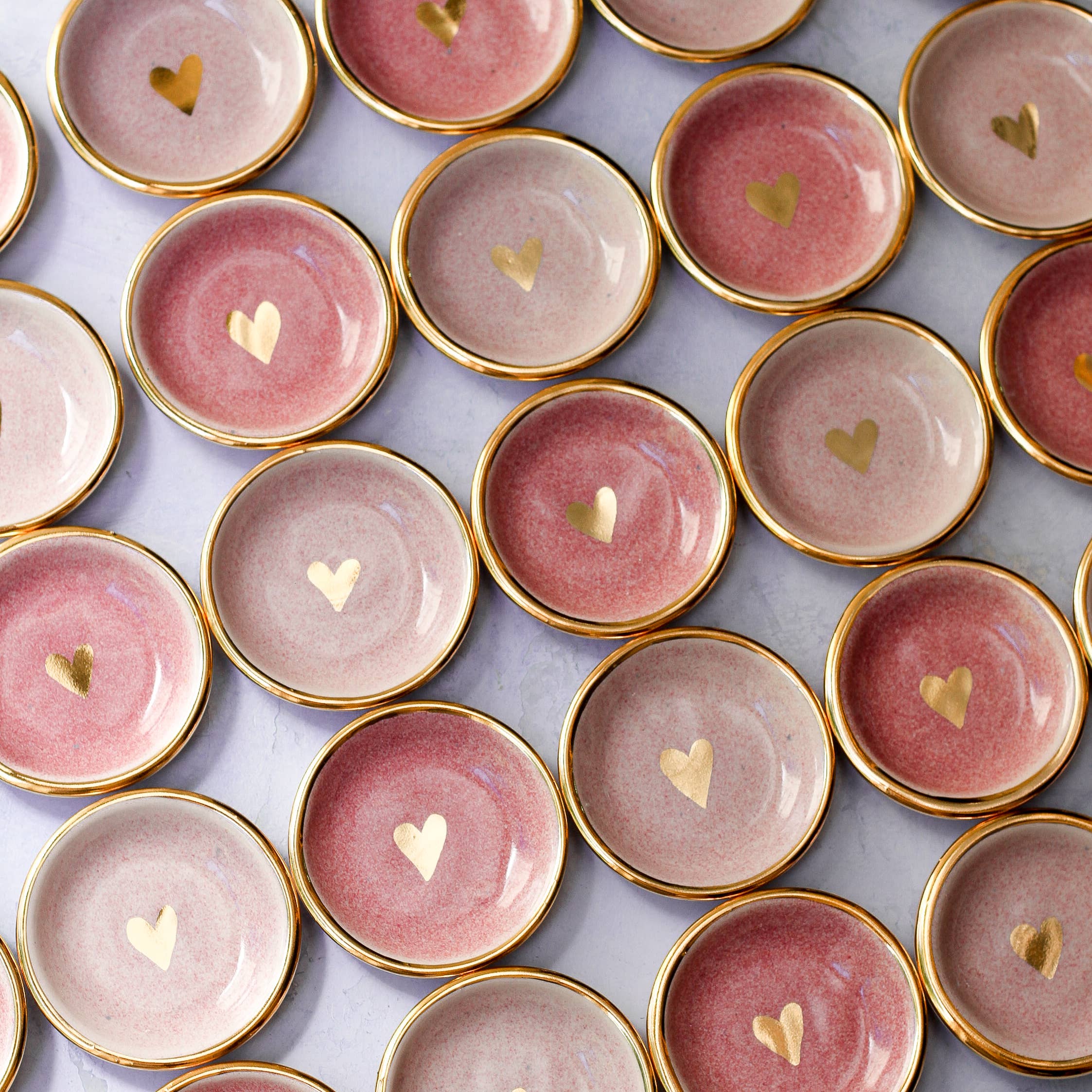 Pink Heart Ring Dish | Handmade Pottery trinket with Gold