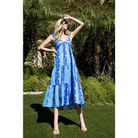 Flutter Sleeve Patterned Print Midi Dress