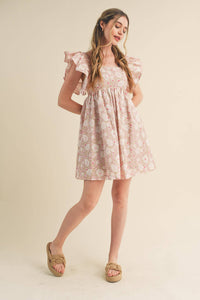 Floral Print Ruffles Flutter Sleeve Mini Dress