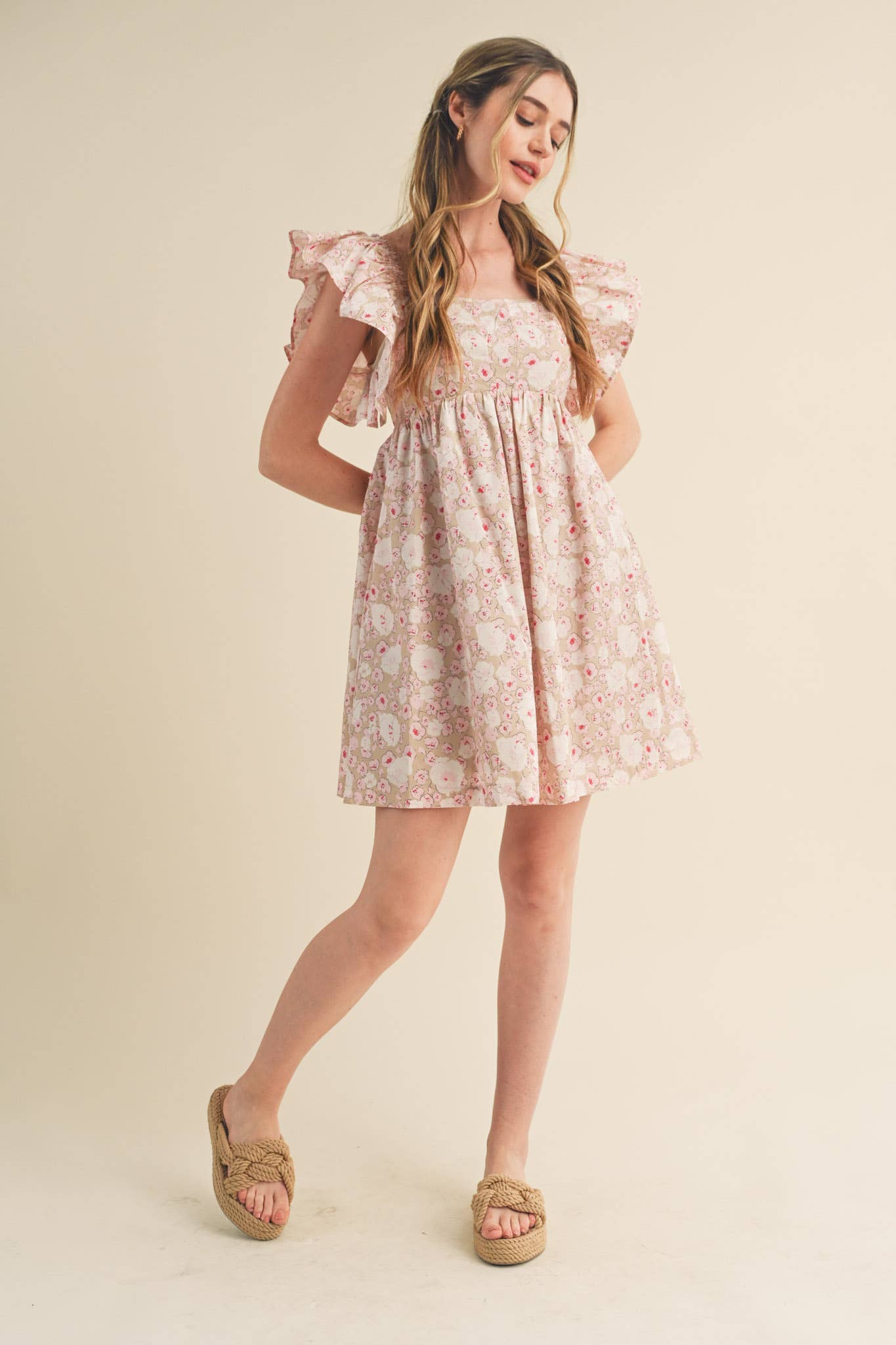 Floral Print Ruffles Flutter Sleeve Mini Dress